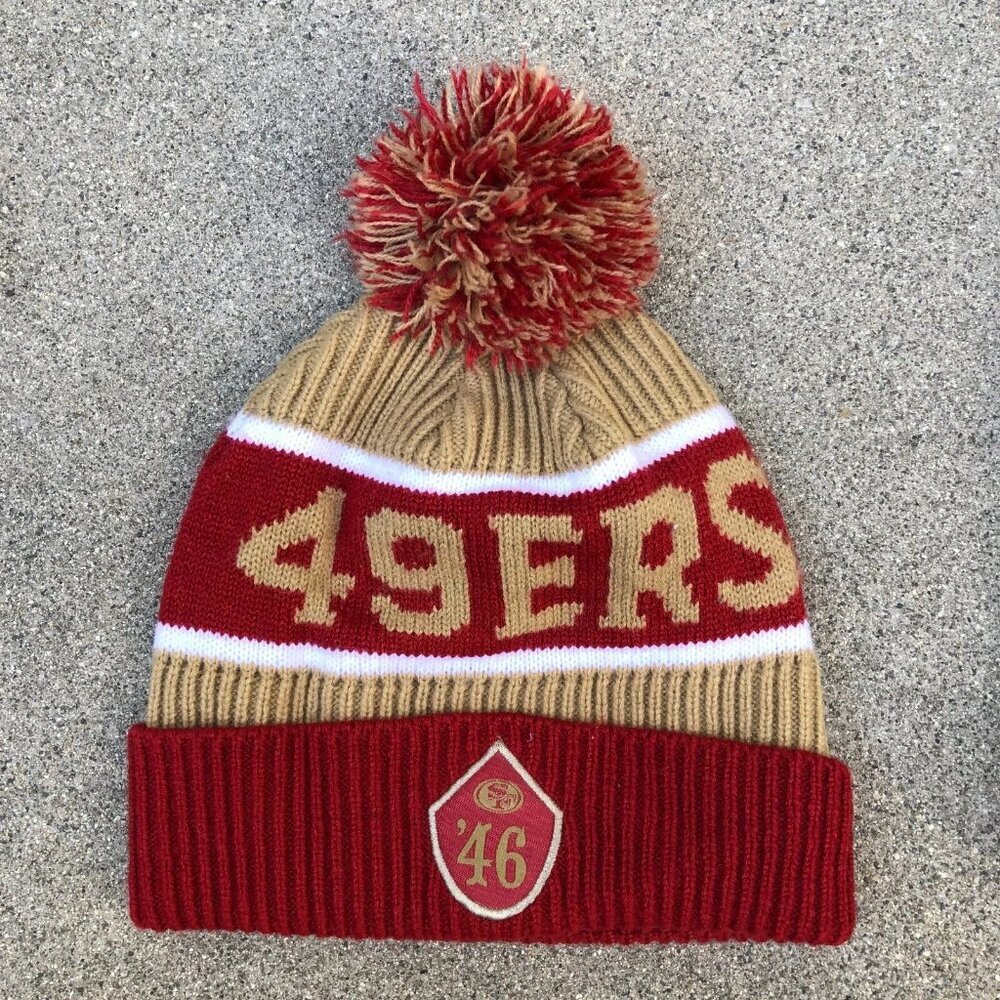 Vintage IDEGY San Francisco 49ers Pom Beanie Ribbed Cuffed '46 Hat Cap NFL Red​